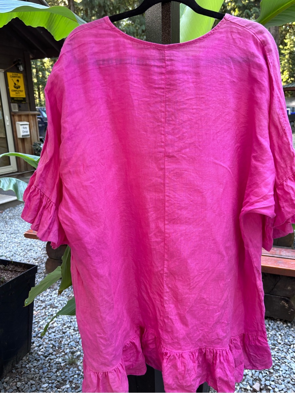 Bright Fuchsia Ruffle Hem Linen Dress - Picture 3 of 3